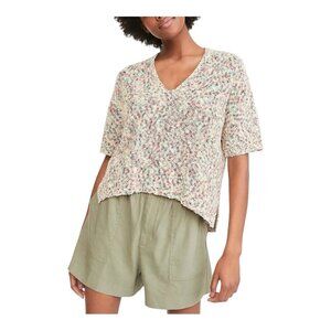 Lou & Grey Marled V-Neck Sweater Small Short Dolman Sleeve Confetti Oversized